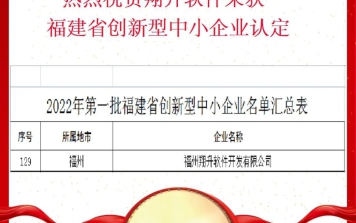 喜报！祝贺翔升软件荣获2022年第一批福建省创新型中小企业认定！